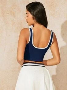 VARSITIE Sports Tennis Basic Thigh Highs&Chest Cup With TANK TOP - Navy Blue - View 2