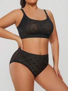 Plus Size Women's Polka Dot Sheer Mesh Bodycon Set