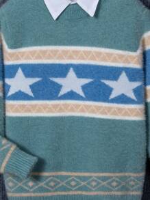 Boys' Star & Geometric Pattern Sweater (shirt Not Included) - Green - View 5