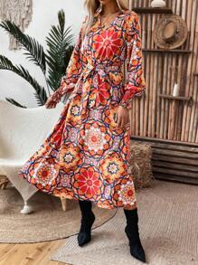 SHEIN Clasi Women's Floral Print Belted Dress - Multicolor - View 5