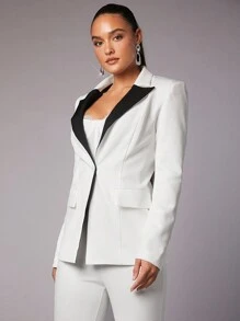 SHEIN BAE Panel Tương phản Cổ áo Áo vest - Đen và trắng - Xem 7