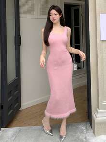 DAZY Patchwork Sweater And Knit Skirt Set - Dusty Pink - View 4