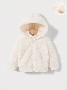 SHEIN 女婴加厚连帽保暖内衬外套 - 杏色 - 查看 1