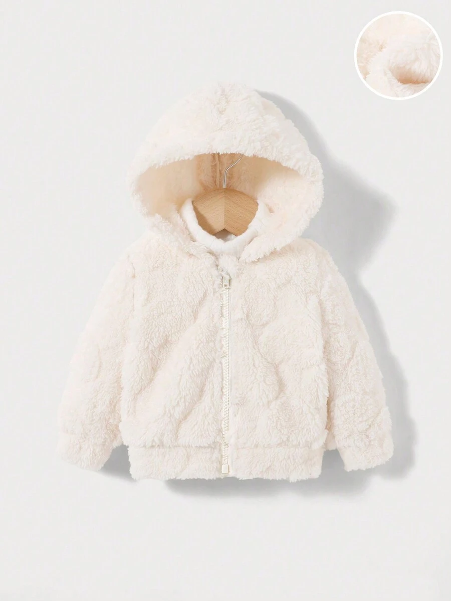 SHEIN 女婴加厚连帽保暖内衬外套 - 杏色 - 查看 1