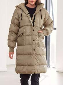 RueChic Women'S Hooded Drawstring Padded Jacket - Apricot - View 4