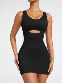 SHAPORA Vestido Moldeador Sin Mangas Con Diseño De Hollow Out Para Mujeres - Negro - Ver 1