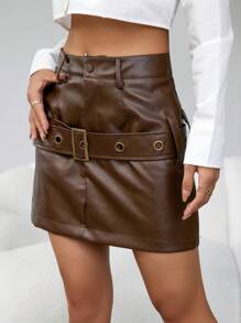 Aveloria 女式pu皮裙 - 咖啡棕 - 查看 3