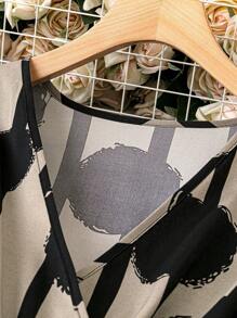 EMERY ROSE Maxikleid mit Große Größen, Polka-Punkt-Muster, Kreuzkragen, Laternenärmel, gefaltetem Saum für Damen - Aprikosenfarben - Übersicht 5