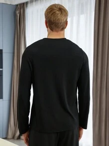 Top De Ropa Para El Hogar Con Estampado Geométrico Y Letras Con Cuello Redondo Para Hombre - Multicolor - Ver 2