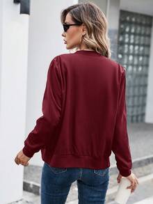 SHEIN EZwear Chaqueta De Béisbol Con Forro De Felpa De Oso De Peluche - Burdeos - Ver 3