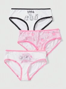 ROMWE Kawaii 3入組卡通印花三角褲套裝 - 彩色 - 查看 1