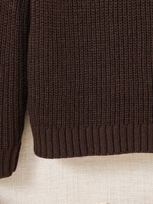 Suéter De Punto Acanalado Con Manga Raglán De Color Liso Para Niño - Marrón Chocolate - Ver 3