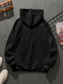 Men's Letter Printed Kangaroo Pocket Hoodie - Black - View 2