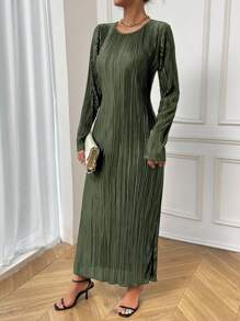 Chiquease 女士薄款褶皱长裙 超长款女士服装 - 綠色 - 查看 4