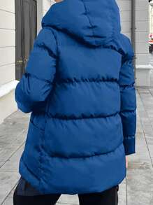 EURMUSE Women'S Hooded Press Button Padded Jacket - Blue - View 2