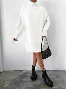 EURMUSE Turtleneck Drop Shoulder Sweater Dress