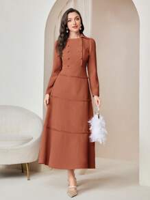 Modelyn Của phụ nữ Ống tay áo Đầm Với Vòng cổ - Màu nâu  Mocha - Xem 6