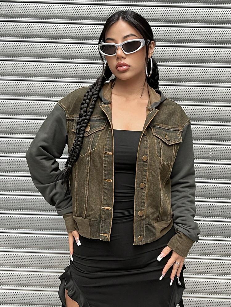 Women's Hooded Drop Shoulder Denim Jacket