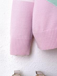 SHEIN 幼兒女孩圓領心型設計休閒針織毛衣 - 綠色 - 查看 5