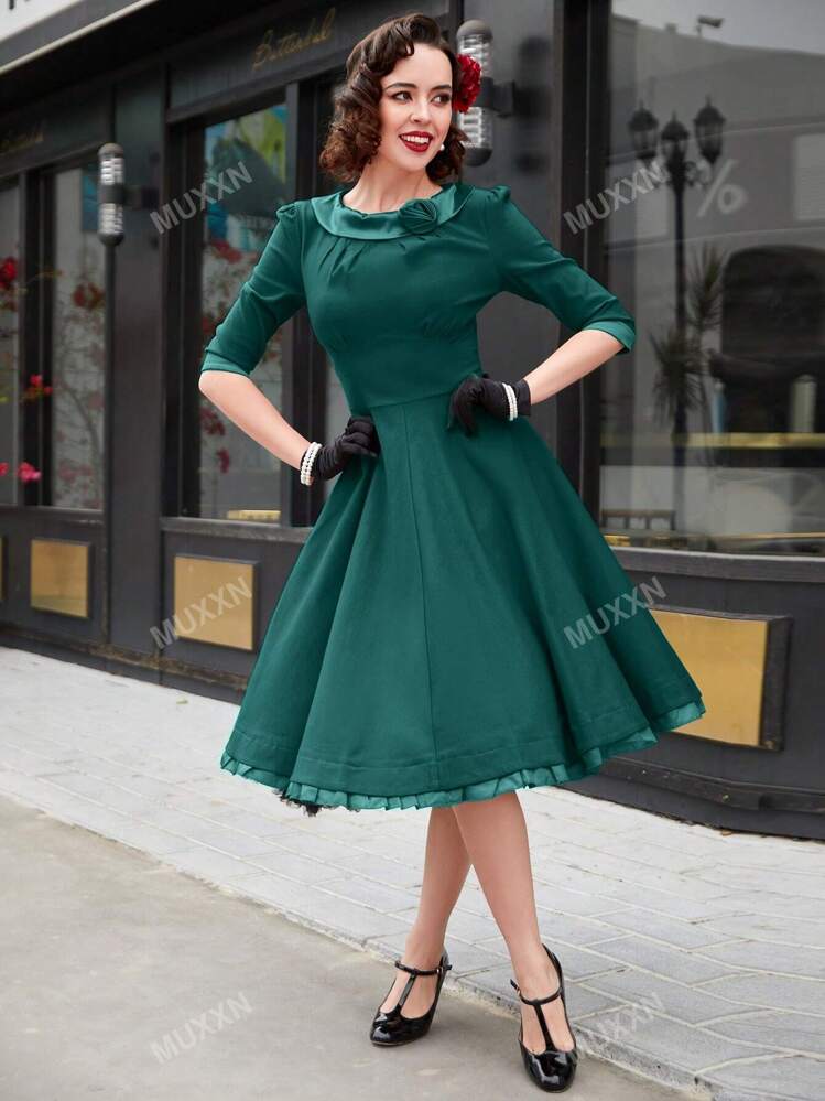 MUXXN Vintage 1950 S A Line Casual Work Cocktail Party Swing Dress Vintage Dress SHEIN