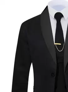 Manfinity Mode Men's Shawl Collar Double Breasted Suit Jacket Vest Pants Set - Black - View 3