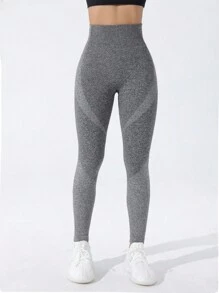 Yoga Basic Kích thước lớn Liền mạch Độ đàn hồi cao Quần Xà cạp thể thao Xà cạp tập luyện - Xám - Xem 2