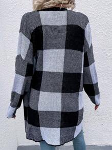 SHEIN LUNE Của phụ nữ Kẻ sọc Thả vai Áo len Mở Với Mở Mặt trước - màu đen - Xem 2