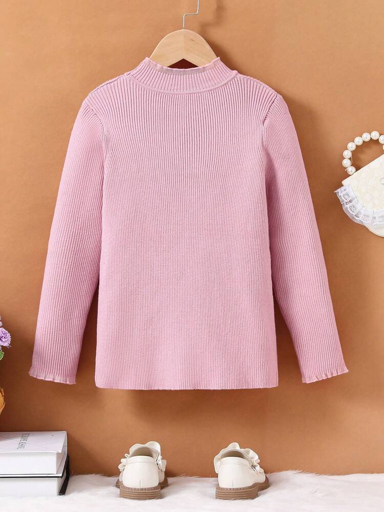 Girls' Solid Color Stand Collar Sweater