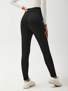 Chiquease Women's Letter Printed Patch Thermal Lined Leggings - Black - View 2