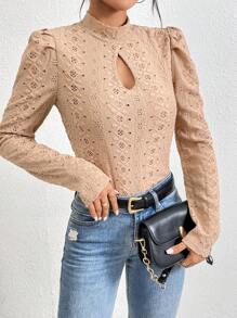 Chiquease 女士立領泡泡袖t卹 - 卡其色 - 查看 5