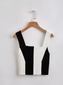 SHEIN Essnce Blusa De Punto De Mujer Con Rayas Y Bloques De Color En Relieve - Blanco y Negro - Ver 1