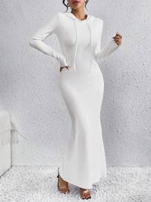 SHEIN Essnce 女式抽繩連帽連身裙 - 白色 - 查看 1