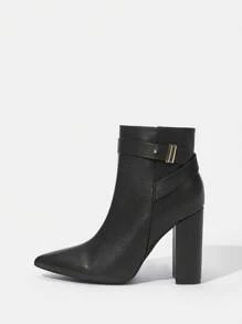 SheIn SXY Trang trí kim loại Chóp giầy nhọn Giày ống Ankle - màu đen - Xem 3