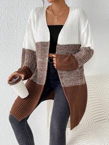 SHEIN Essnce 女士紋理彩塊休閒開衫毛衣 - 彩色 - 查看 7