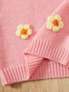 SHEIN 幼兒女童手工針織3d花卉裝飾可愛休閒毛衣連衣裙 - 粉色 - 查看 6