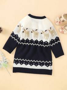 Infant Girls' Cartoon Pattern Sweater Dress - Navy Blue - View 2