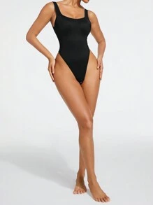 SHAPORA Solid Color Body Shaping Bodysuit - Black - View 6