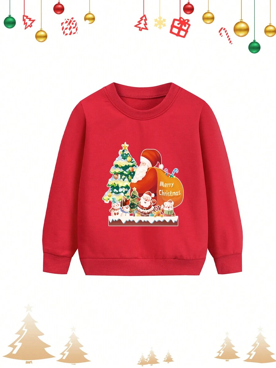 Sudadera Holgada De Estilo Navideño Rojo Para Otoño/invierno - Rojo - Ver 1
