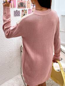 SHEIN Essnce 休閒色塊針織毛衣裙 - 粉色 - 查看 2