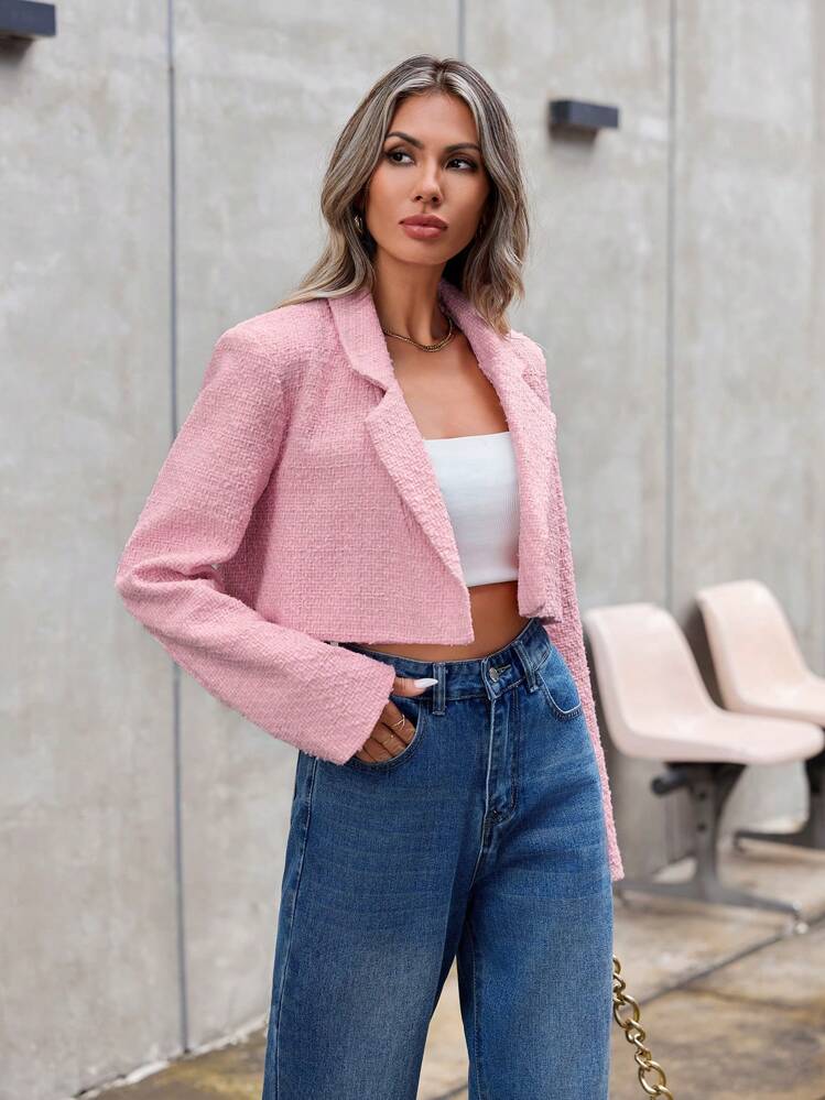 SHEIN Privé Blazer De Manga Larga Con Solapa De Pico - Rosa - Ver 1