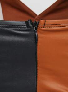 Hauture Colorblock PU Leather Bodycon Cami Dress - MultiWarna - View 9