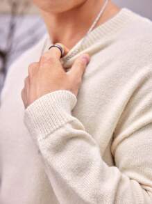 Manfinity Hypemode 男士寬鬆休閒圓領純色毛衣 - 米色 - 查看 6