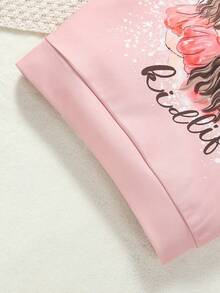 SHEIN 女大童字母人物圖案加絨內裏套頭衫 - 藕粉色 - 查看 5