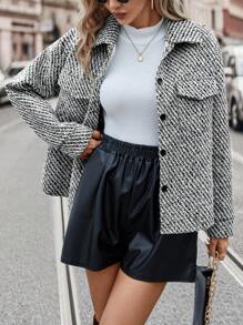 SHEIN Frenchy Women's Fashionable & Elegant Herringbone Jacket For Autumn & Winter - Black - View 5