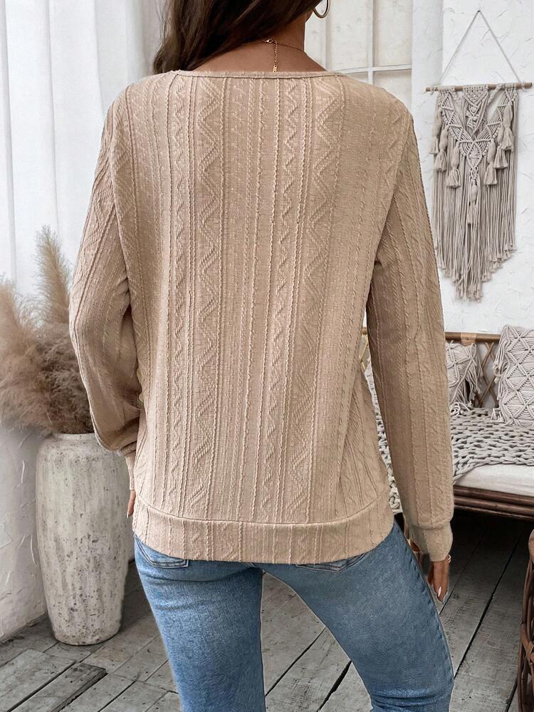 Ladies' Sweatshirt With Asymmetrical Collar And Button Decorations Pullover Fall Sweatshirt