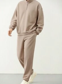 DAZY Long Sleeve Pullover And Pants Men's 2-Pcs Outfit Quarter Zip Men - Khaki - View 1