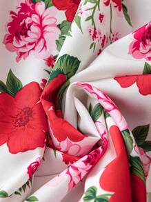 SHEIN LUNE 大尺碼花卉印花襯衫 - 紅色 - 查看 3