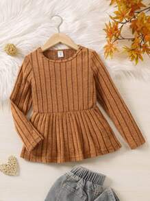 SHEIN Girls' Solid Color Basic Round Neck T-shirt - Orange - View 1