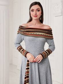 Mulvari Women's Geometric Pattern Off Shoulder Dress - Multicolor - View 3