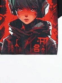 SHEIN 男童休閒連帽針織t恤,印有卡通圖案 - 黑色 - 查看 5